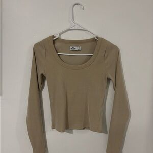 Hollister Tan Long Sleeve Ribbed Tee
